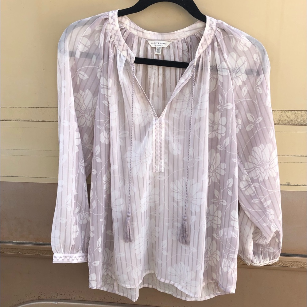 LUCKY BRAND Sheer V-Cut Blouse XS